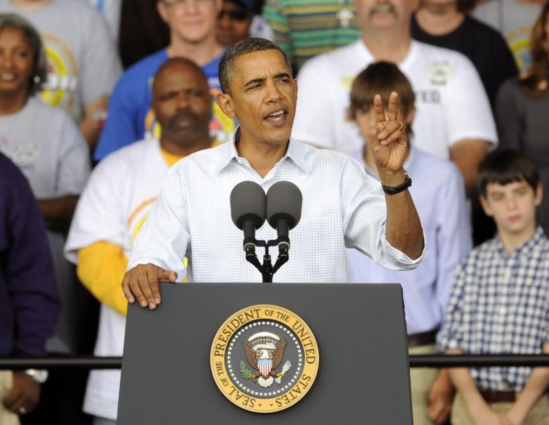 President Barack Obama gives a speech at a Labor Day rally September 6, 2010 in Milwaukee, Wisconsin.